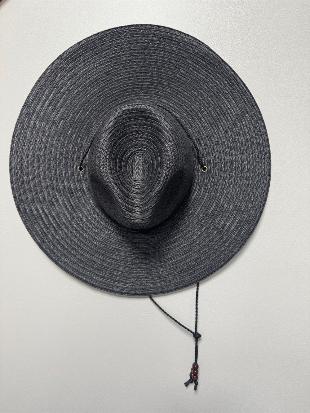 Universal Thread Black Wide-Brim Straw Sun Hat with Chin Cord